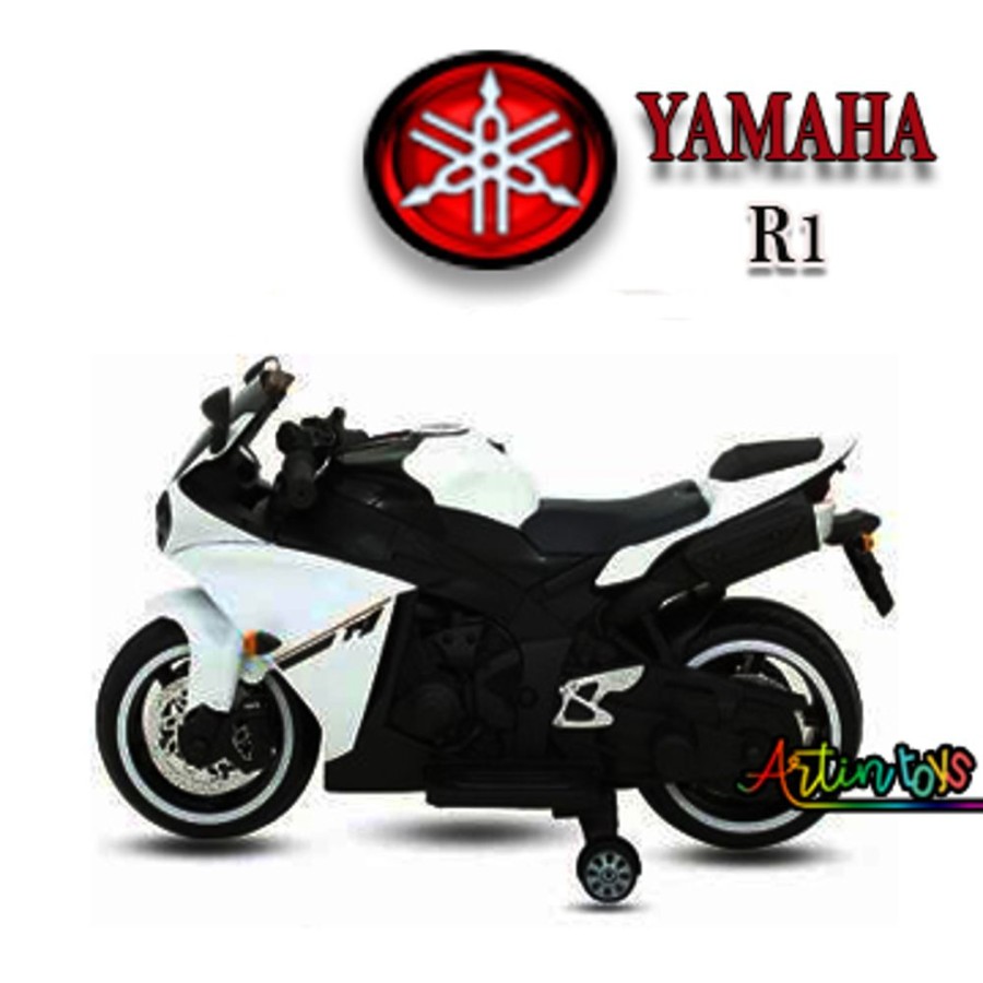 12 V Yamaha R1 Kids Ride On Electric Bike White | Artin Toys Clearance