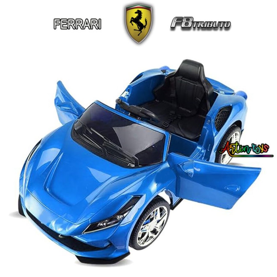 12 V Ferrari F8 Tributo Kids Electric Car Blue | Artin Toys Best